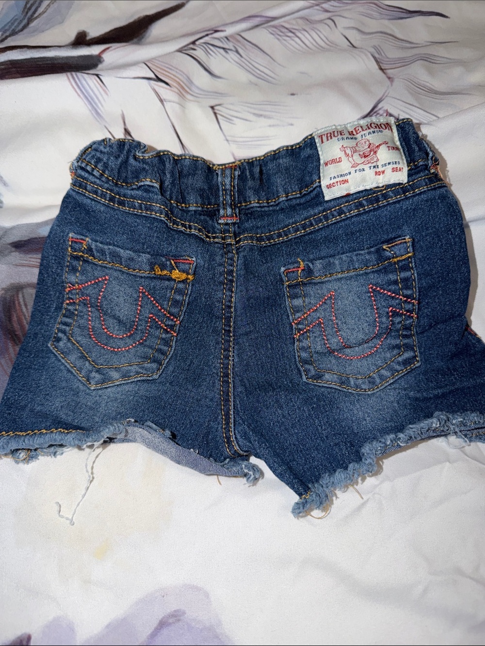 True Religion Girls' Blue Denim Frayed Hem Shorts